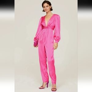 Mac Duggal | Pink Satin Long Puff Sleeve Formal Jumpsuit NWT